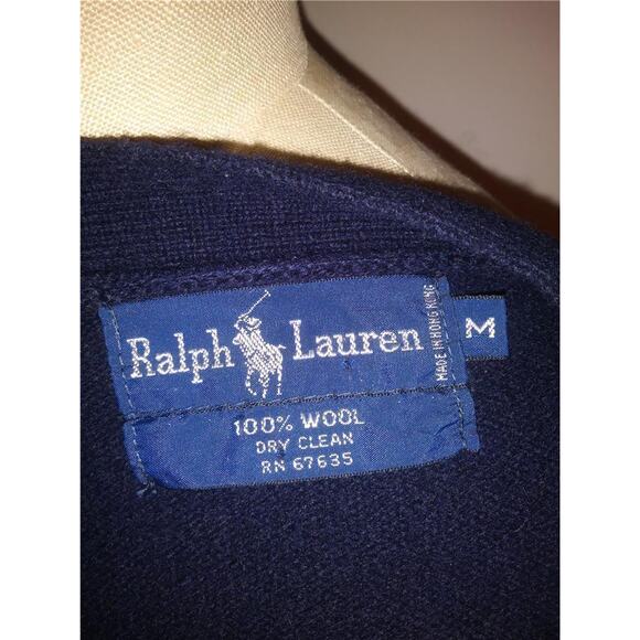 Vintage RALPH LAUREN Navy Blue 100% Wool & Paisley Print Cardigan Sweater M - Picture 6 of 6